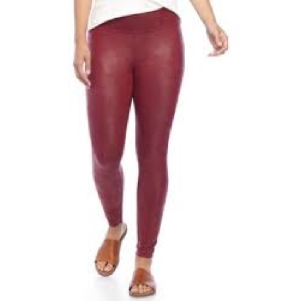 NWT Burgundy Faux Leather Moto Leggings